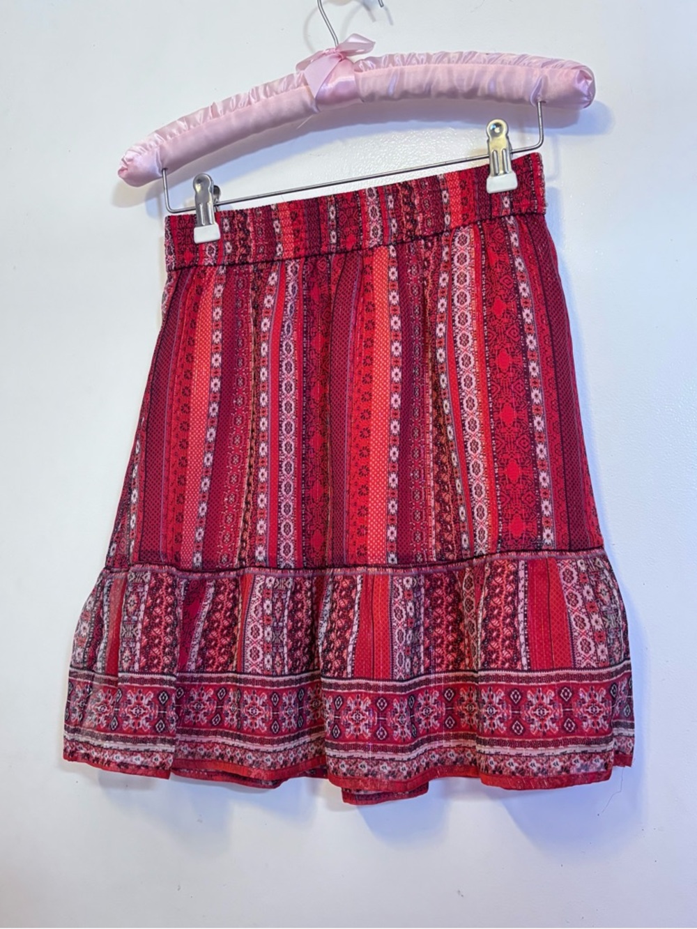 LOFT Red Printed Tiered Mini Skirt